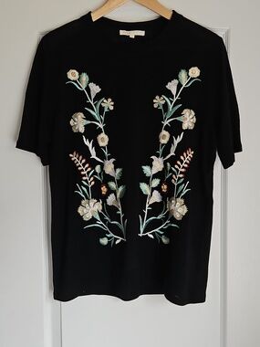 MAJE: Black Linen Floral Embroidered Top